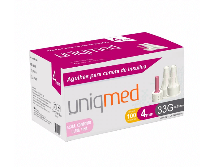 Agulhas para caneta de insulina Uniqmed 4mm Ultra Fina Caixa com 100 unidades