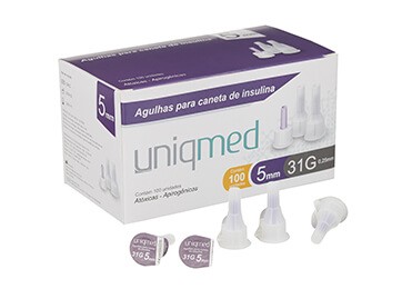 Agulhas para caneta de insulina Uniqmed 5mm Caixa com 100 unidades 