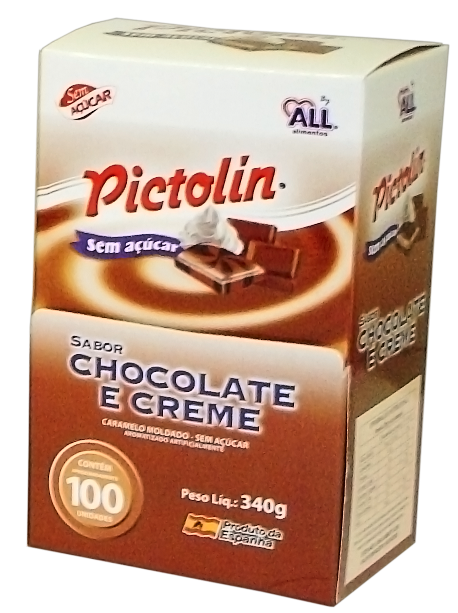 Bala Pictolin Sabor Chocolate e Creme Sem Açúcar Display com 105 Unidades - Validade: 28/02/2022