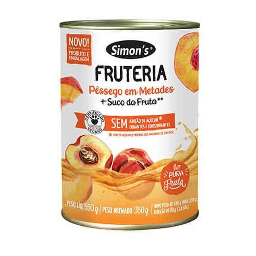 Pêssego em Calda Sem Adição de Açúcar Vegano Simon's Fruteria 250g