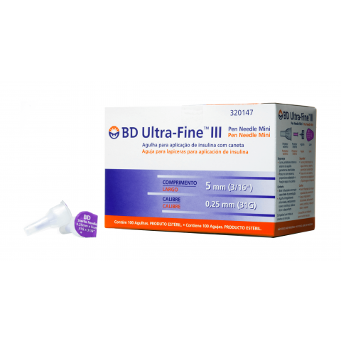 Agulhas para caneta de insulina BD 5mm Mini Ultra Fine Caixa com 100 Unidades