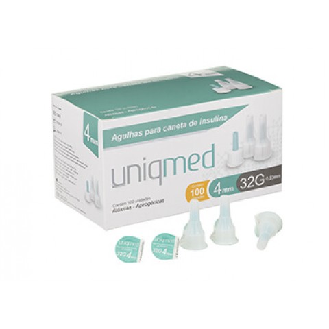 Agulhas para caneta de insulina Uniqmed 4mm Caixa com 100 unidades