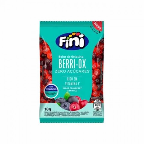 Bala de Gelatina Zero Açúcar Cranberry e Mirtilo Berri-Ox Fini 18g 