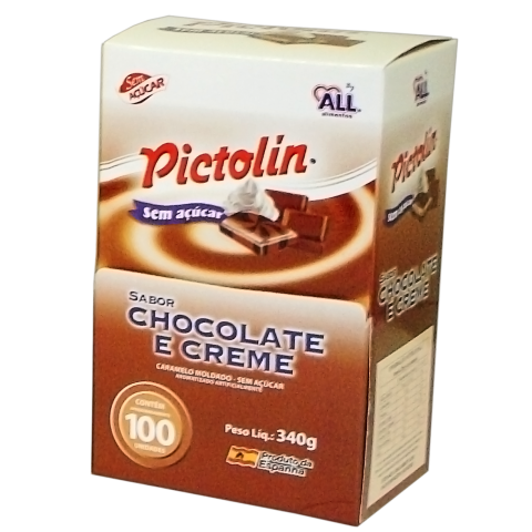 Bala Pictolin Sabor Chocolate e Creme Sem Açúcar Display com 105 Unidades - Validade: 28/02/2022