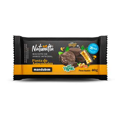 Biscoito de Arroz Integral Com Chocolate Amargo Zero Adição de Açúcar Pasta de Amendoim Vegano Naturatta 40g