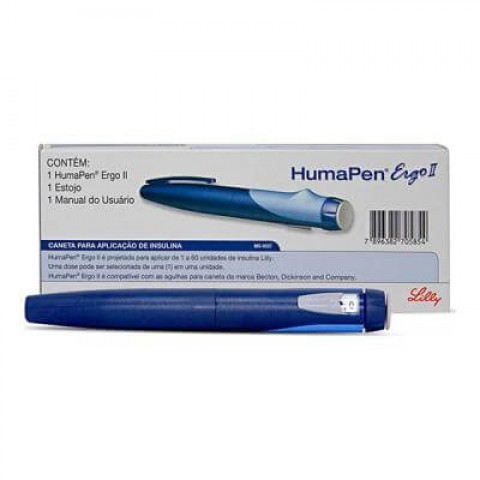 Caneta HumaPen Ergo II Uso com Refil de Insulina Humulin, Humalog e Basaglar Lilly