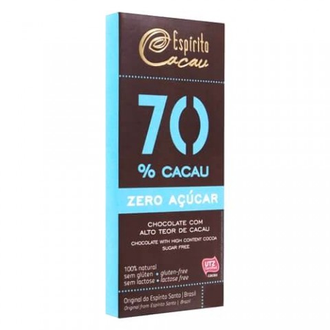 Chocolate Sem Adição de Açúcar 70% Cacau Vegano Espírito Cacau 80g