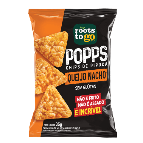 Popps Chips de Pipoca Sem Glúten Queijo Nacho Roots To Go 35g