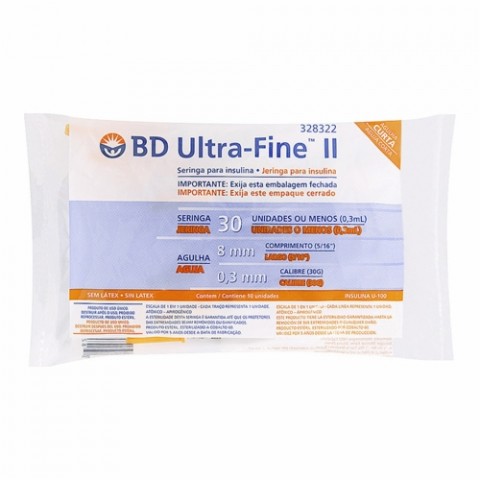Seringa BD Ultra-Fine 30 UI com Agulha de 8mm 10 Unidades