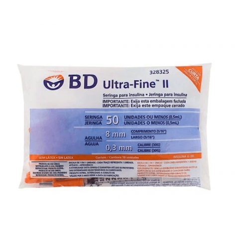 Seringa BD Ultra-Fine 50 UI com Agulha de 8mm 10 Unidades 