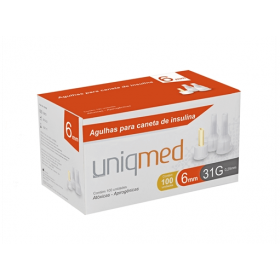 Agulhas para caneta de insulina Uniqmed 6mm Caixa com 100 unidades