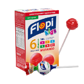 Pirulito Sem Açúcar Morango Flopi Kids 50g